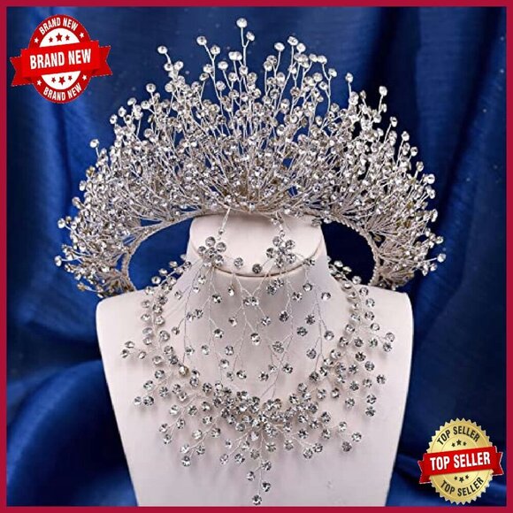 Crystal Tiara Headband Set with Necklace and Earrings for Bridal Events main image 6